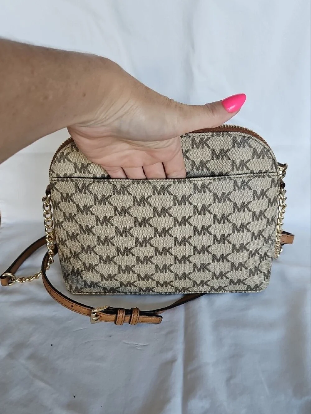 Michael Kors Beige/Brown MK Logo Crossbody Bag